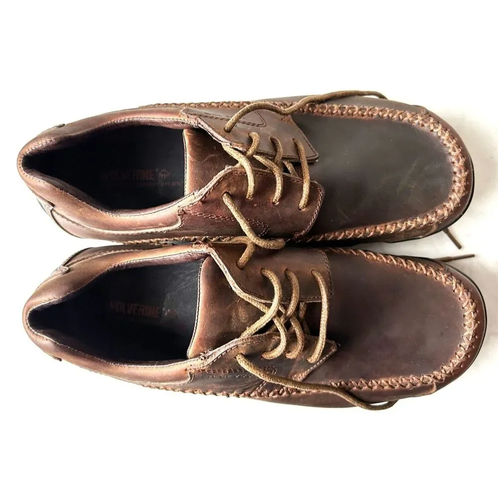 Wolverine Moccasin Toe Lace-Up Oxfords Men's 7.5 EW Brown Leather Shoes